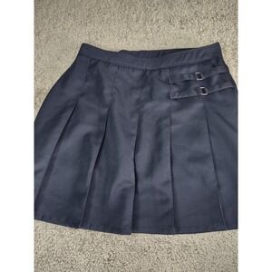 French‎ Toast Skirt Juniors Size 20.5 Plus Navy Pleated Front Adjustable Waist